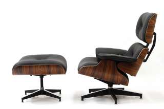 Mid Century Modern Eames era lounge chaise chair & Ottoman Black 