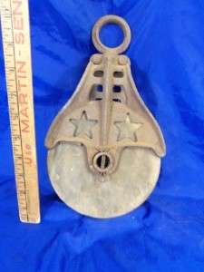 Antique Vintage Wheel Farm Pulley Cast Iron Barn Well Pulley DOUBLE 