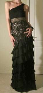 New $650 Sue Wong Couture Prom Flapper 1920 dress gown black one 