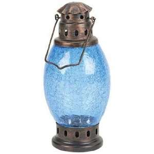  Cobalt Blue Crackle Glass Antique Copper Lantern