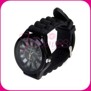 Fashion Silica Gel Jelly Mens Sport Wriswatch Quartz watch   Black 