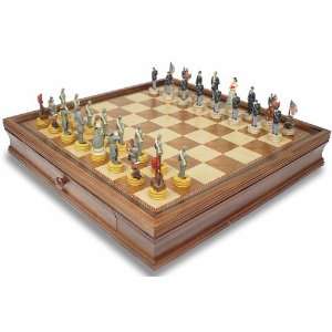  Civil War Theme Chess Set With Walnut Case Toys & Games