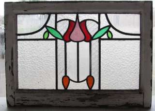 Pair of Antique Stained Glass Windows Five color Art Nouveau Ruby and 