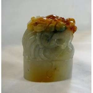   Chinese Three Color Jade Dragon Head Seal Stamp Arts, Crafts & Sewing