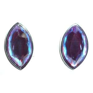 Iridescent Purple Glass Marquis Clip Earrings