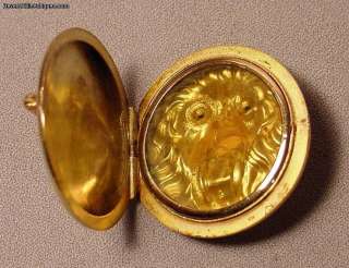 Rare Antique 14K Diamond Ruby Lion Locket Pin  