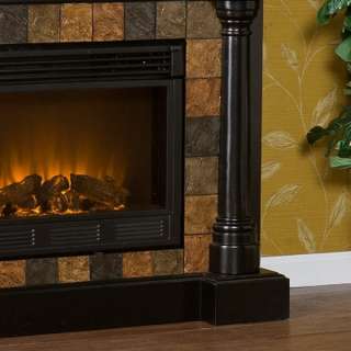 New Black Electric Fireplace with Slate Tile Surround for Wall or 