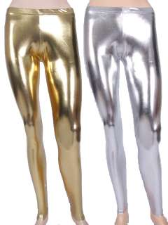 Metallic Gold & Silver Full Length Wet Look Leggings  