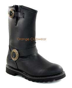   Leather Pull On Steampunk Motorcycle Style Calf Boots Shoes  