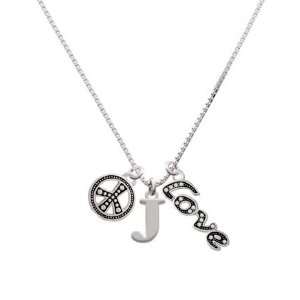   Large Silver Initial   J, Peace, Love Charm Necklace [Jewelry