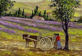 OIL PAINTING FRENCH LAVENDER HARVEST ORIGINAL ON WOOD  
