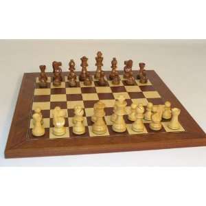   and Boxwood French Knight Chess Set w Mahogany Board 