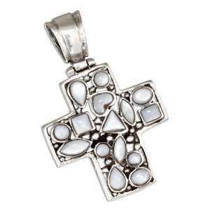    Sterling Silver Mosaic Mother Of Pearl Cross Pendant. Jewelry