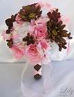 17pcs Wedding Bridal Bride Bouquet Flowers Decorations Package PINK 