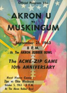 1963 Akron U vs Muskingum Football Program  