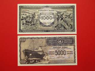 REPRODUCTIONS Yugoslavia 1000/5000 Dinara 1949/1950  