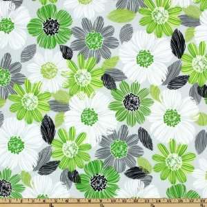   Large Flowers White/Green/Grey Fabric By The Yard Arts, Crafts