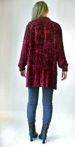 Vtg 80s Red Crimson VELVET Burnout GYPSY BOHO Tribal Draped Kimono 