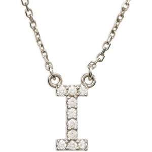  14k White Gold Diamond I Alphabet Initial Letter Necklace 