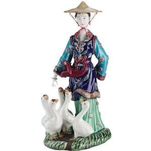Asian Collectible Maiden Porcelain Sculpture Statue  