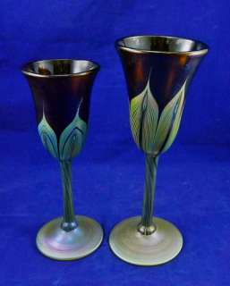Vintage CARL RADKE Wine Art Glass PHOENIX STUDIOS Pulled Feathers 