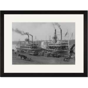  Black Framed/Matted Print 17x23, Two Steamboats Along the Levee 