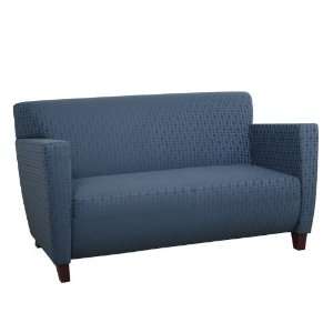 Loveseat Sofa with Wooden Legs in Blue Fabric 