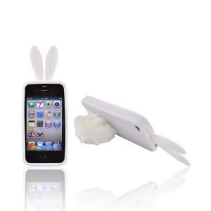  WHITE BUNNY Silicone Skin Case w Fur Tail Stand For 