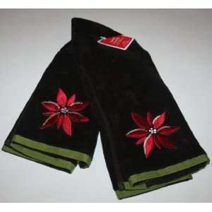 Holiday Poinsettia Hand Towels 2 Pack Brown