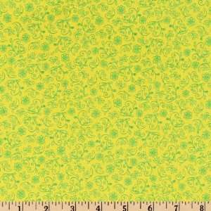  44 Wide Chloe Posey Swirls Yellow/Green Fabric By The 