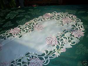 15 by 34 Table Runner Doily Pink Roses  