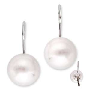  Sterling Silver Faux Pearl Drop Earrings 14MM Jewelry