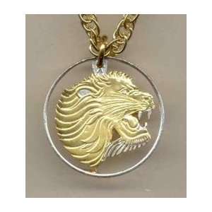   Beautifully Cut out & 2 toned Ethiopia Lion   coin Necklace Jewelry