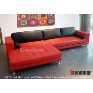 NEW MODERN DESIGN RED BLACK LEATHER SECTIONAL SOFA CHAISE 