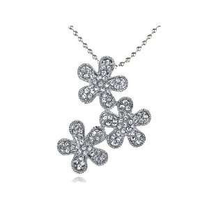   Adorable Clear Crystal Rhinestone Lucky Charms Flower Pendant Necklace