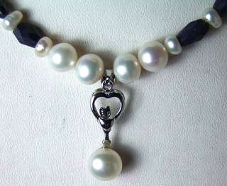   BLUE SAPPHIRE AND WHITE PEARL DESIGNER NECKLACE WITH PEARL PENDANT
