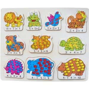  Puzzled Raised Puzzle   Animals Math Wooden Toys 