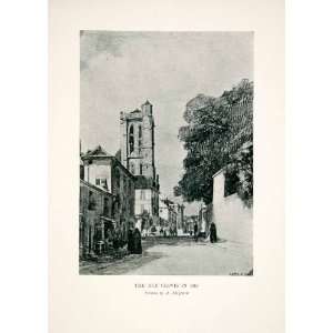   Abbey Bell Tower Travel Historic Road   Original Halftone Print Home