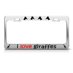 Love Giraffe Giraffes Animal license plate frame Stainless Metal Tag 