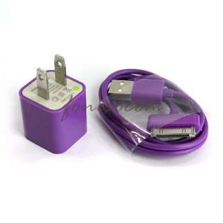 Color US USB Plug Purple Wall Charger Adapter+USB Data Cable for 