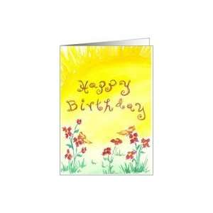   Birthday Kids Yellow Sunshine Butterfly Meadow Card Toys & Games