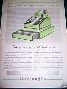1931 Antique Burroughs Cash Register Machine Ad  