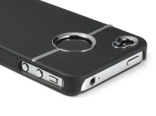   Hard Back Cover Case Skin With CHROME FOR Apple iPhone 4 4G Black New