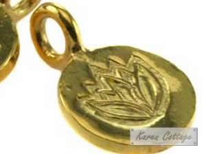 Karen Hill Tribe Silver  Gold vermeil Lotus Printed Flat Round Charm 