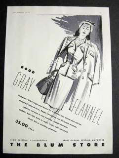 1943 Vintage THE BLUM STORE Philadelphia PA Fashion Ad  
