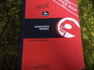 John Deere 116 Hydrostatic OMM85533 Operators Manual  