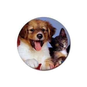 Puppy and kitten cute Round Rubber Coaster set 4 pack Great Gift Idea