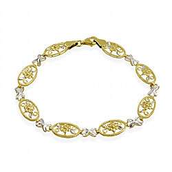 10k Two tone Gold X and O Flower Link Bracelet  