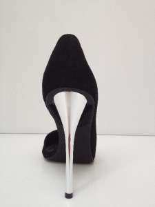 NWOB New BEBE Black Silver TEYGAN Suede Leather Stiletto Pumps Heels 