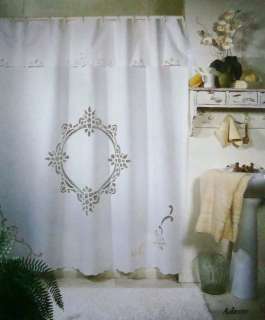 Vintage Battenburg White cotton shower curtain  